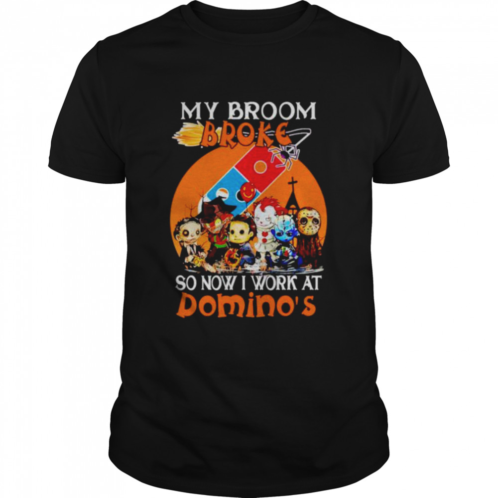 Horror Halloween chibi my broom broke so now I work at Domino’s shirt