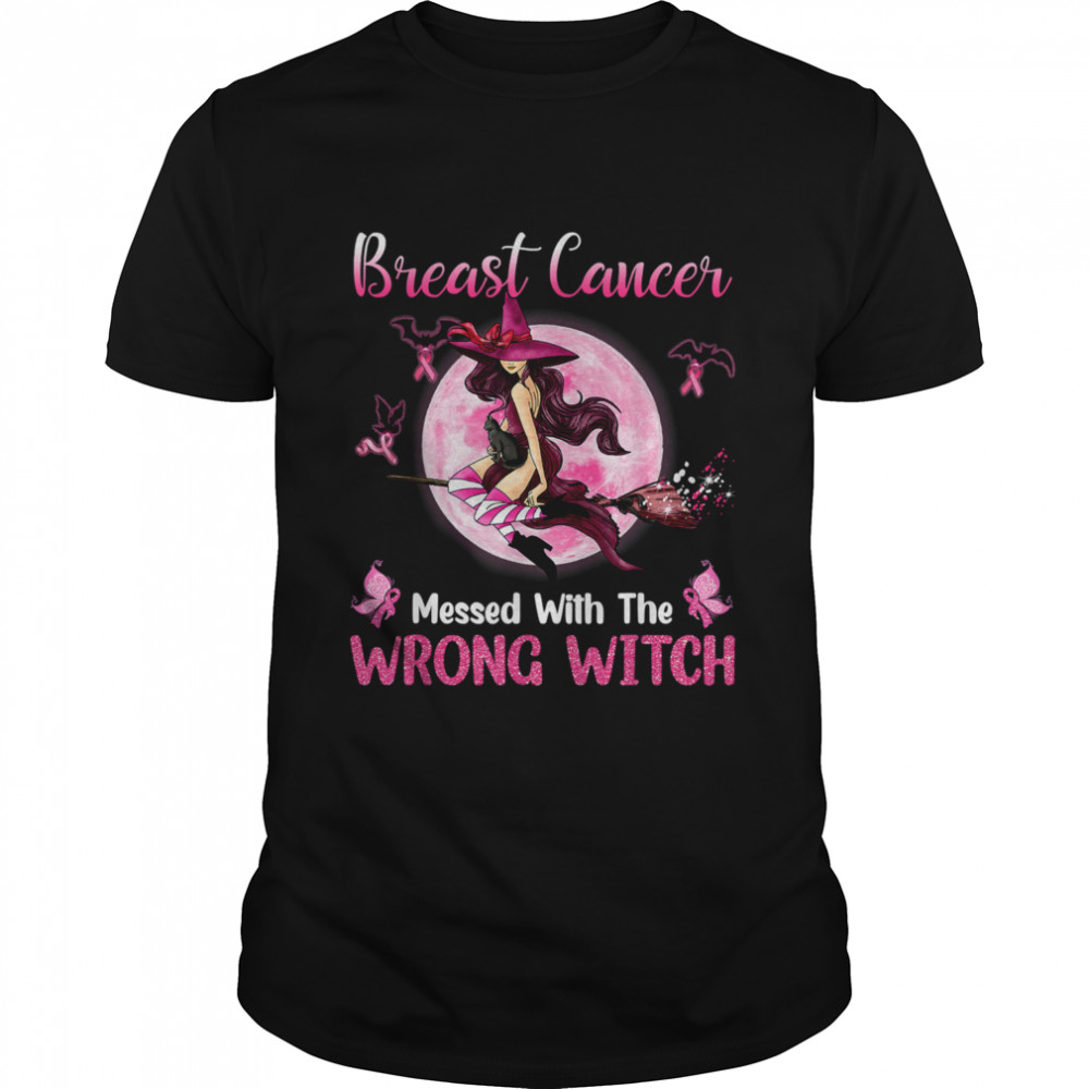 Breast Cancer Messed With The Wrong Pink Witch Hat Halloween T-Shirt