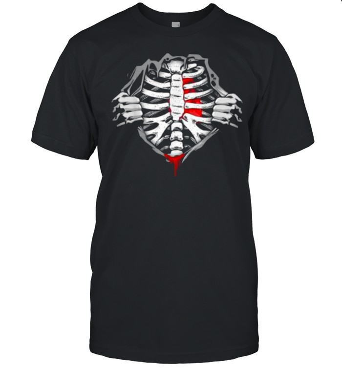 Halloween Skeleton Ribcage Zombie Costume Tee Shirt