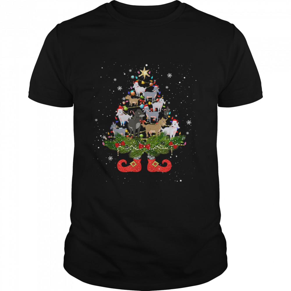 Goats Christmas Tree Lights Funny Santa Hat Lover T-Shirt