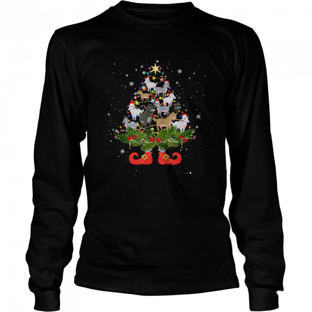 Goats Christmas Tree Lights Funny Santa Hat Lover T- Long Sleeved T-shirt