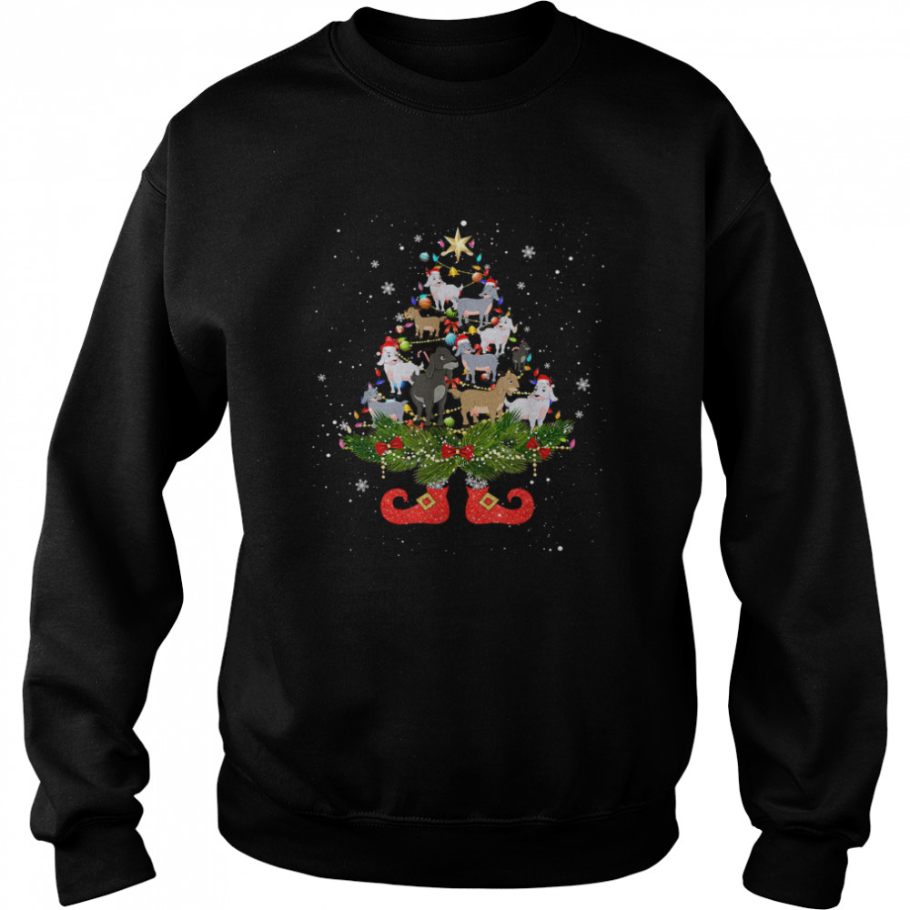 Goats Christmas Tree Lights Funny Santa Hat Lover T- Unisex Sweatshirt