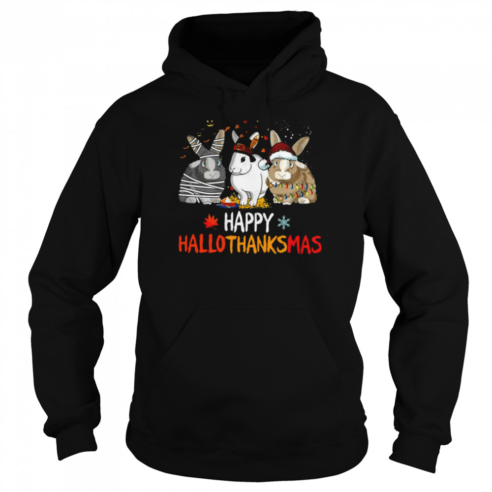 Rabbit Happy HalloThanksMas Christmas Halloween  Unisex Hoodie