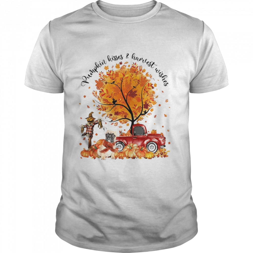 French Bulldog Pumpkin Kisses And Harvest Wishes Halloween T-shirt
