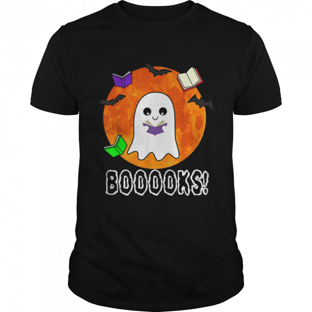 Ghost Book Boo Reading Booooks Halloween Library Teachers Shirt