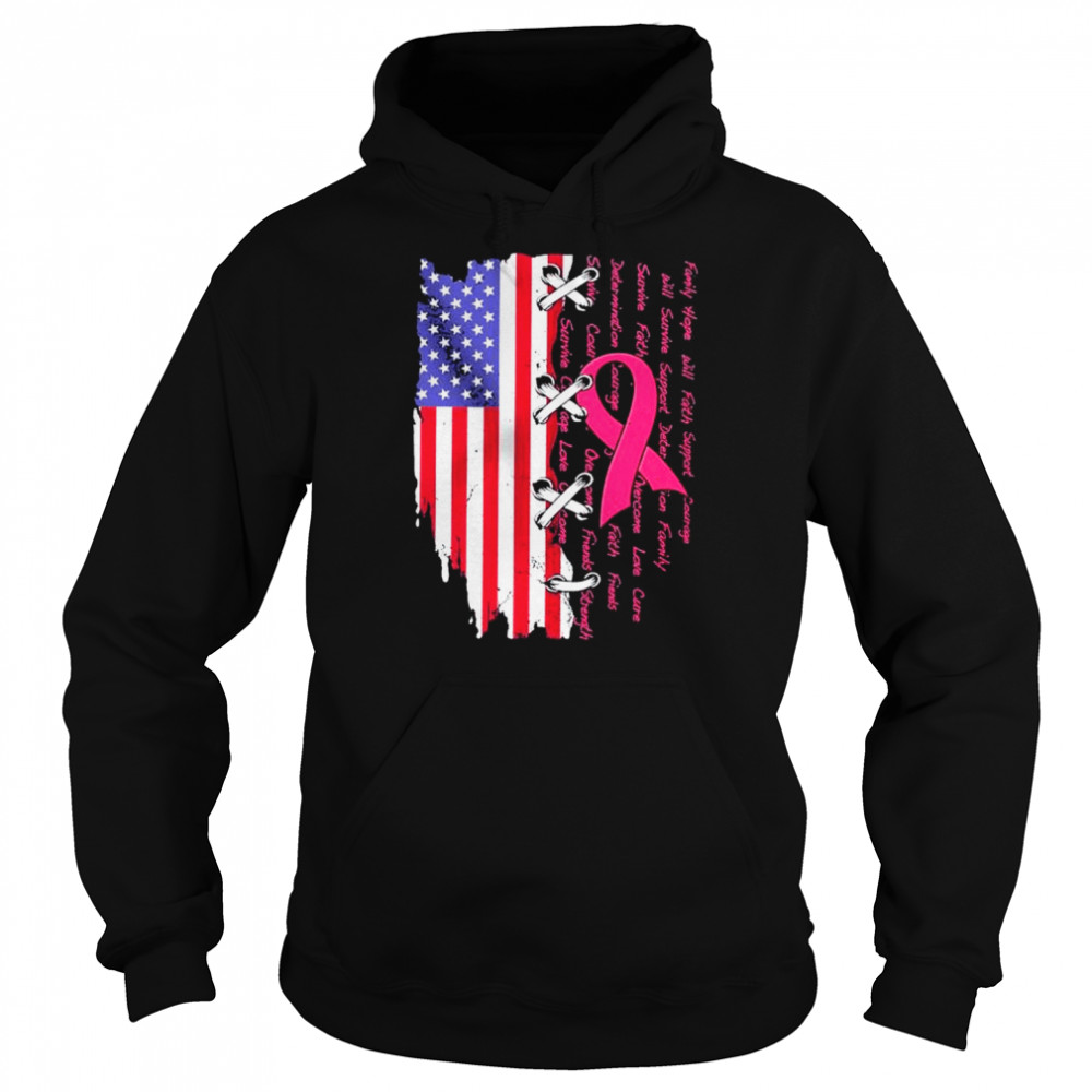 Trending Breast cancer awareness family hope will faith support American flag shirt Unisex Hoodie