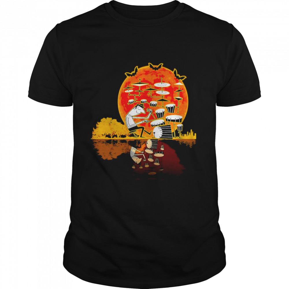 Drummer Drumming Reflection On The Lake Vintage Sunset Shirt