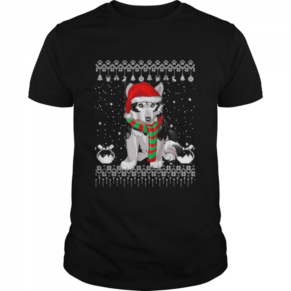 Siberian Husky Dog Santa Hat Xmas Ugly Christmas Shirt