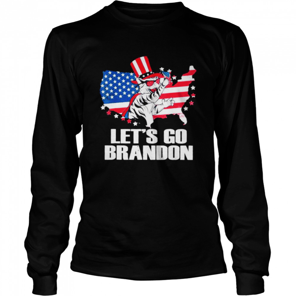 Lets Go Brandon Cat Conservative US Flag shirt Long Sleeved T-shirt