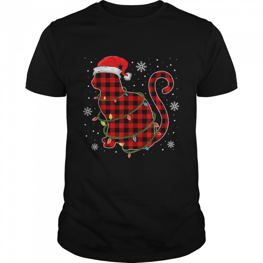 Christmas Cat Shirt For Men, Christmas Cat Plaid Pajama T-Shirt