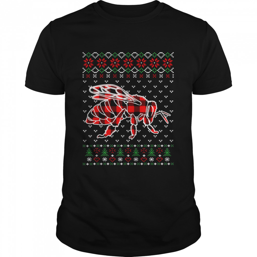 Red Plaid Animals Ugly Christmas Bee Shirt