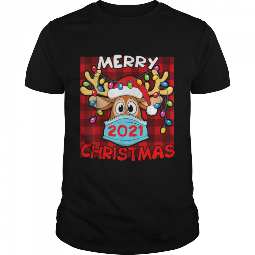 Reindeer In Mask Matching Family Pajama Merry Christmas 2021 T-Shirt B09K4ZXG9G