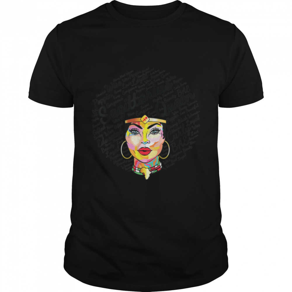 Sagittarius Queen Funny Birthday Gift for Black Women Girl T-Shirt B09K5QN17Q