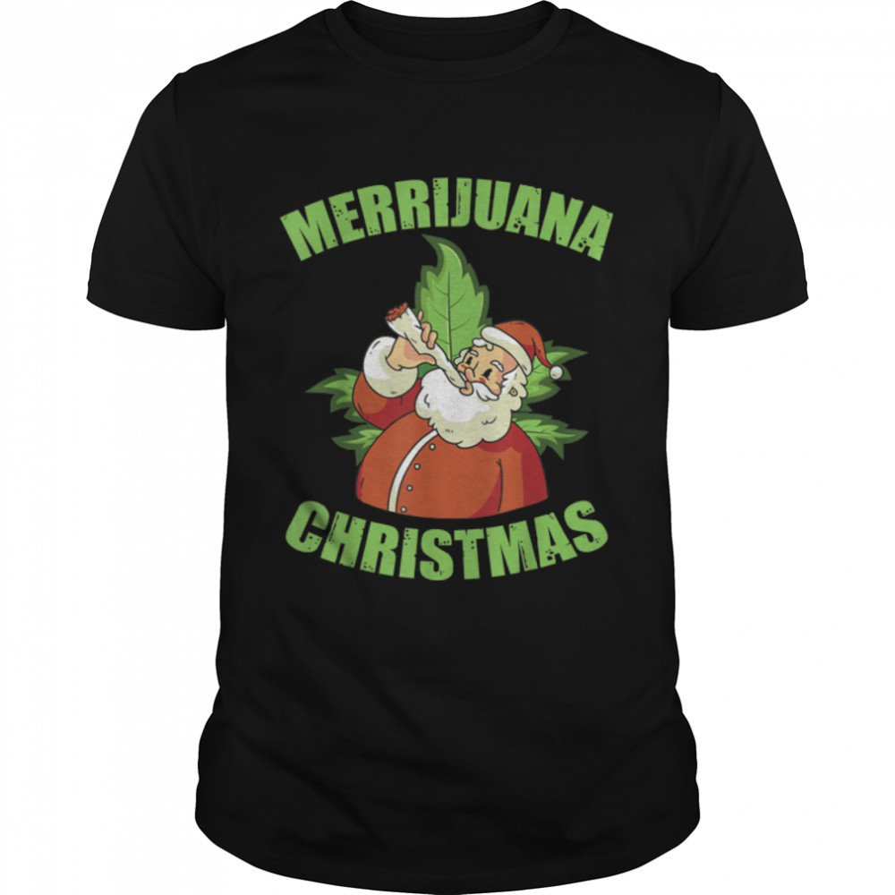 Santa Smoking Merrijuana Christmas Funny Weed Tee T-Shirt B09JWV1RGP