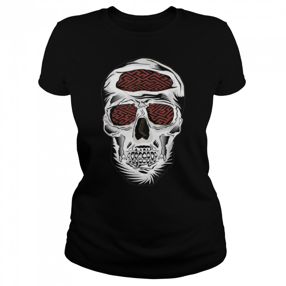 Skull Maze - Color Skeleton - Vintage Halloween Skull T- B09JZQQX5W Classic Women's T-shirt