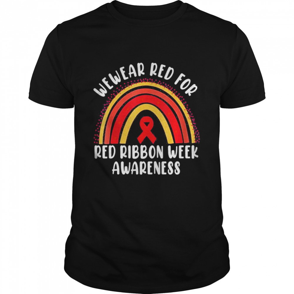 We Wear Red For Red Ribbon Week Awareness Leopard Rainbow Costume Shirt