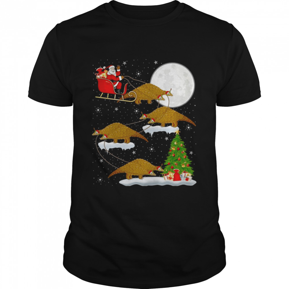 Xmas Lighting Tree Santa Riding Pangolin Christmas Sweater T-shirt