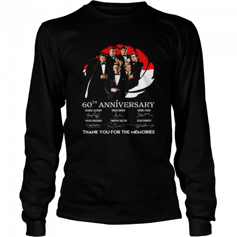 James Bond 007 60th Anniversary George Lazenby Roger Moore Thank You For The Memories  Long Sleeved T-shirt