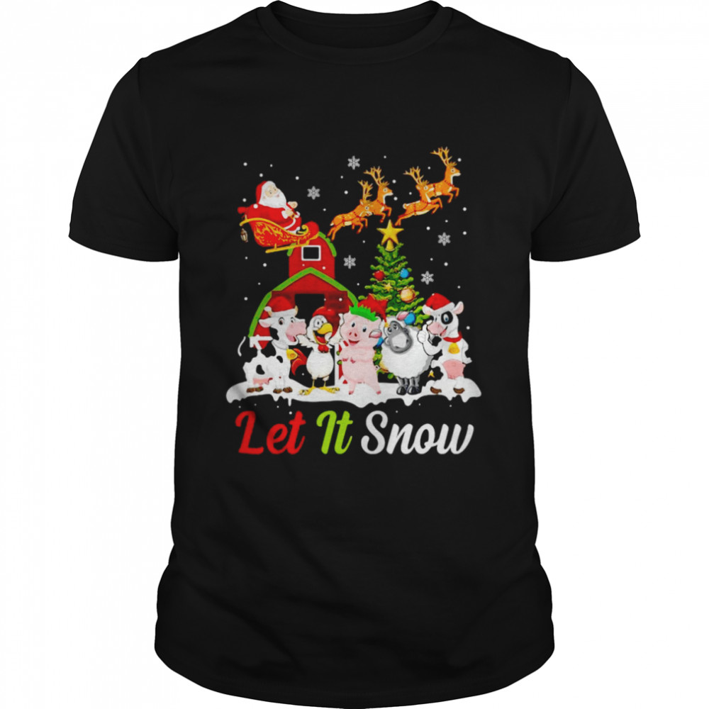 Let It Snow Merry Xmas Farm Animals Tractor Sweater T-shirt