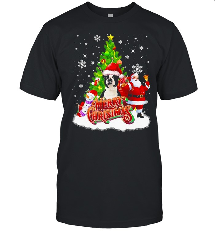 Merry Christmas Santa Claus Black Boston Terrier Sweater Shirt