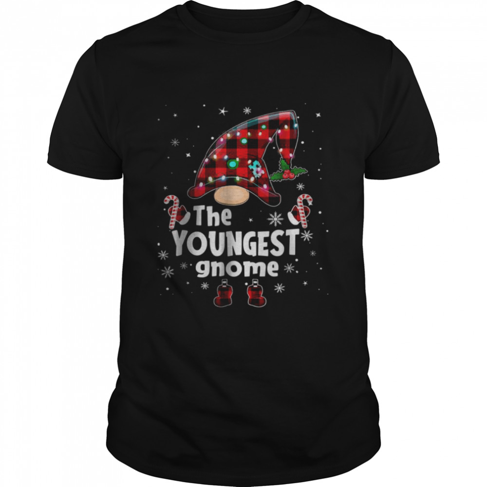 Youngest Gnome Buffalo Plaid Matching Family Christmas T-Shirt