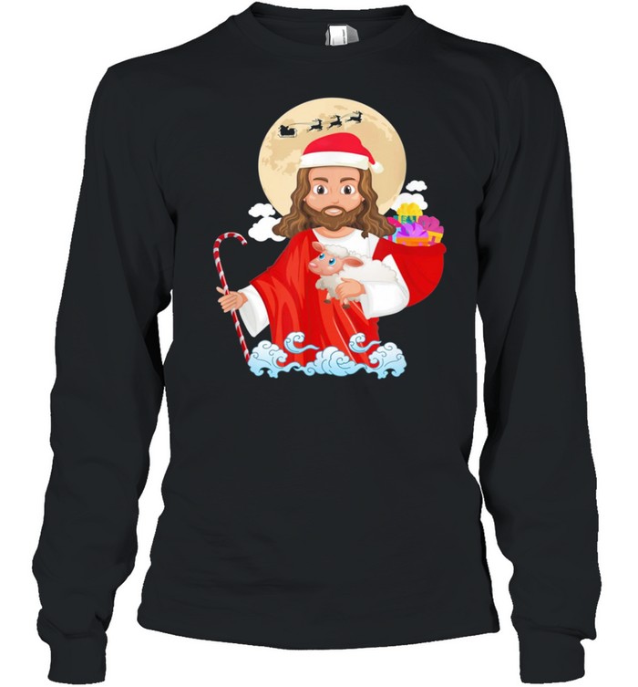Jesus Christian Santa Hat Reindeer Merry Xmas  Long Sleeved T-shirt