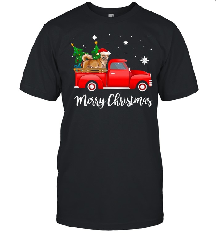 Merry Christmas Akita Dog Riding Red Truck Christmas Sweater T-shirt