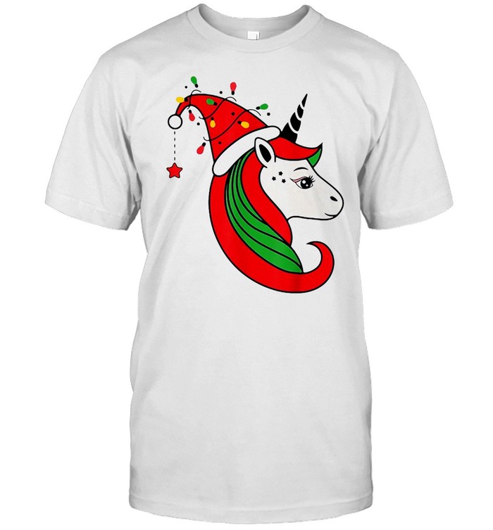 Santa Hat Unicorn Christmas Lights Xmas Girls Kids Pajama Sweater T-shirt