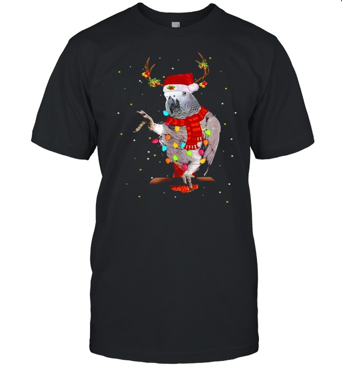 African Grey Parrot Reindeer Christmas Light Shirt