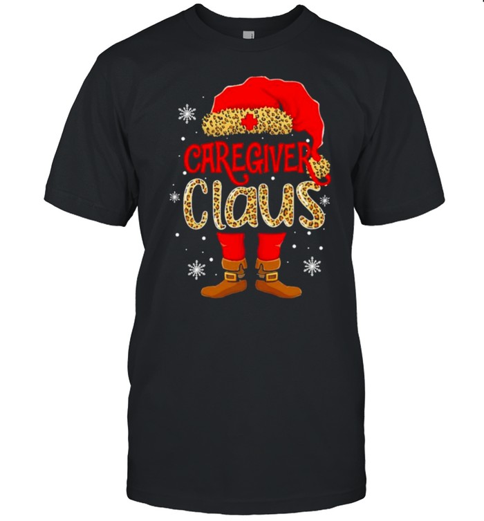 Santa and Elf Caregiver Claus Leopard Merry Christmas Shirt