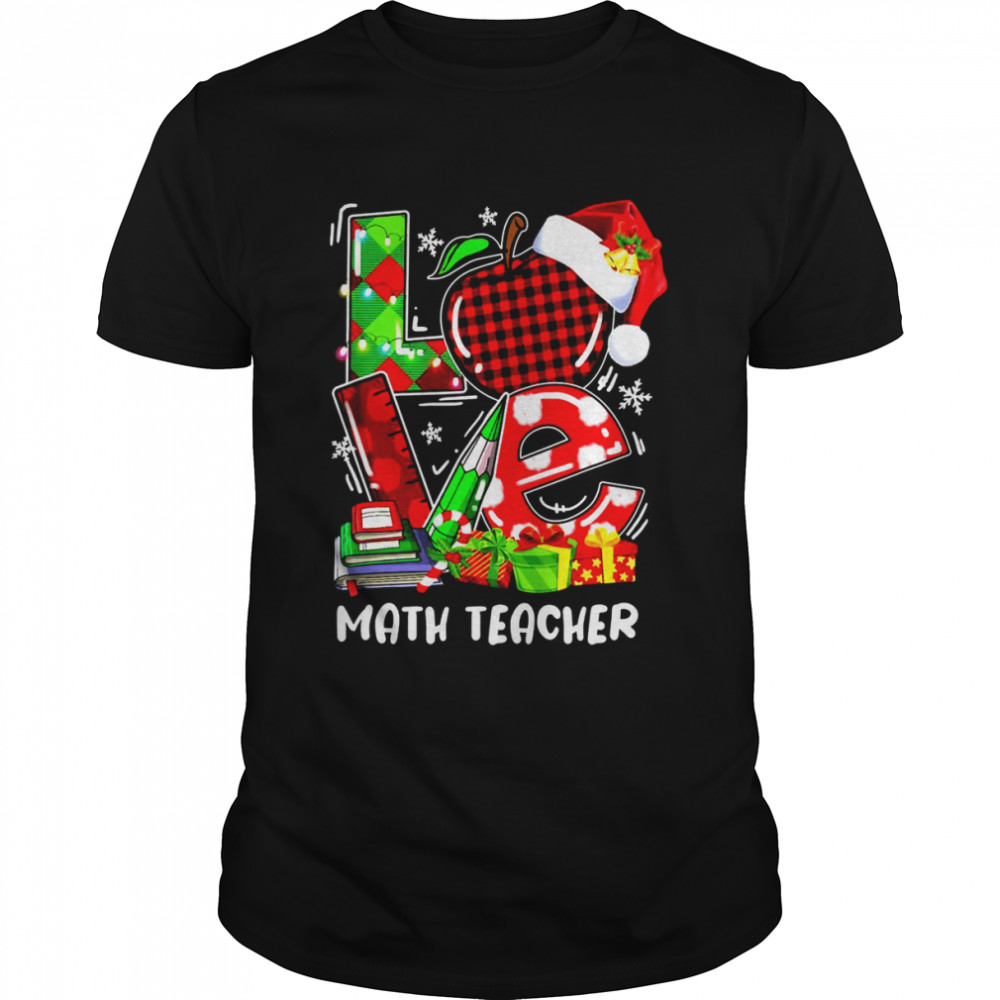 Love Math Teacher Christmas Lights Red Plaid Santa Xmas Shirt