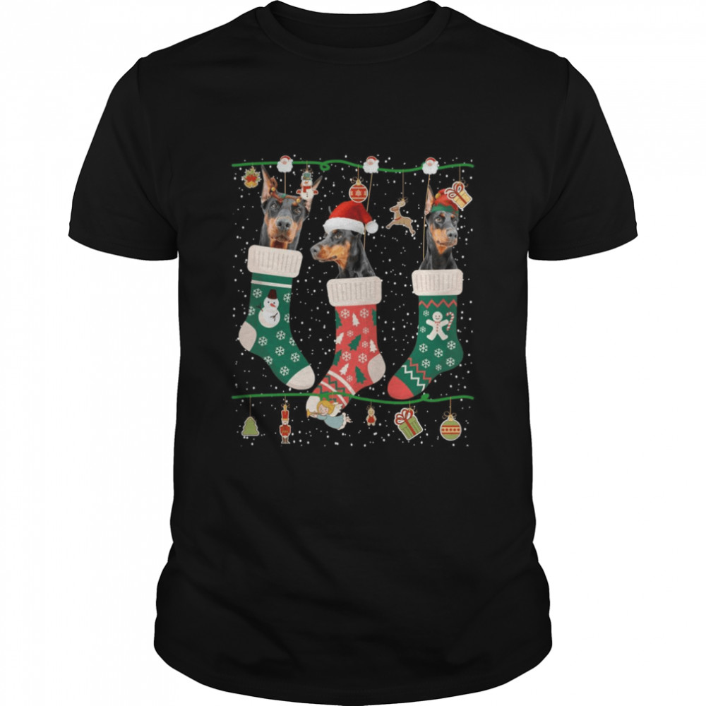 Christmas Doberman In Sock Xmas Reindeer Santa ELF Dog Shirt