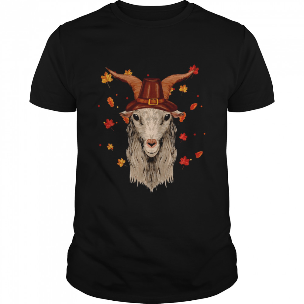 Goat Wear Pilgrim Hat Fall Farm Happy Thanksgiving Day Shirt