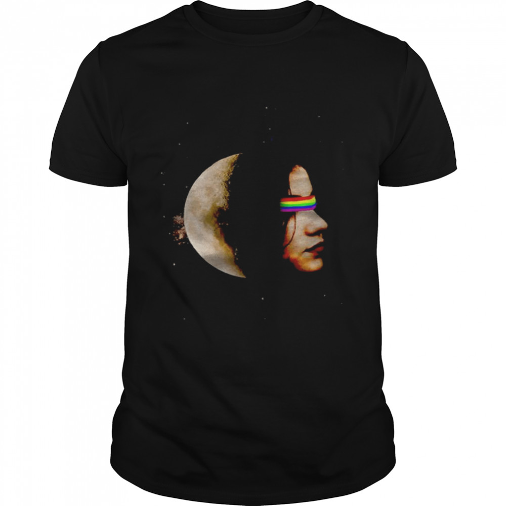 Lunar Moon woman face Portrait with a Colorful Blindfold shirt
