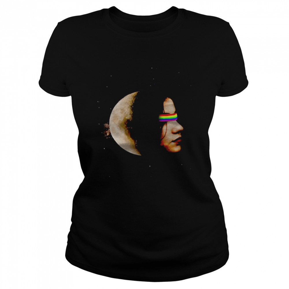 Lunar Moon woman face Portrait with a Colorful Blindfold shirt Classic Women's T-shirt
