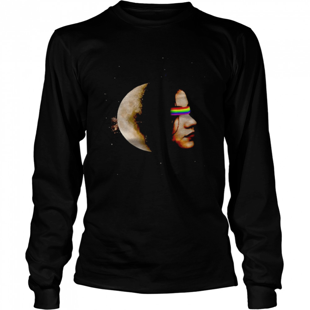 Lunar Moon woman face Portrait with a Colorful Blindfold shirt Long Sleeved T-shirt