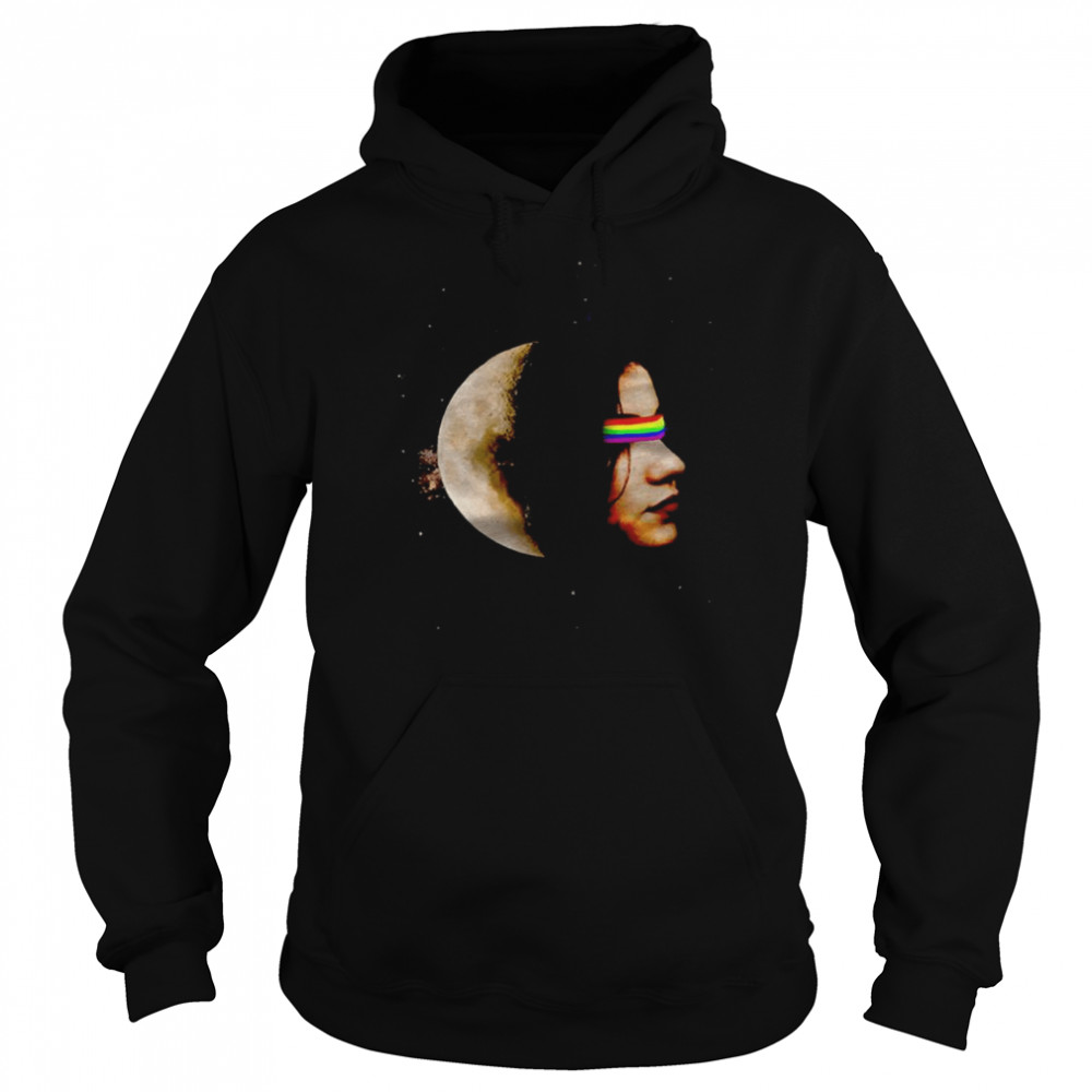 Lunar Moon woman face Portrait with a Colorful Blindfold shirt Unisex Hoodie