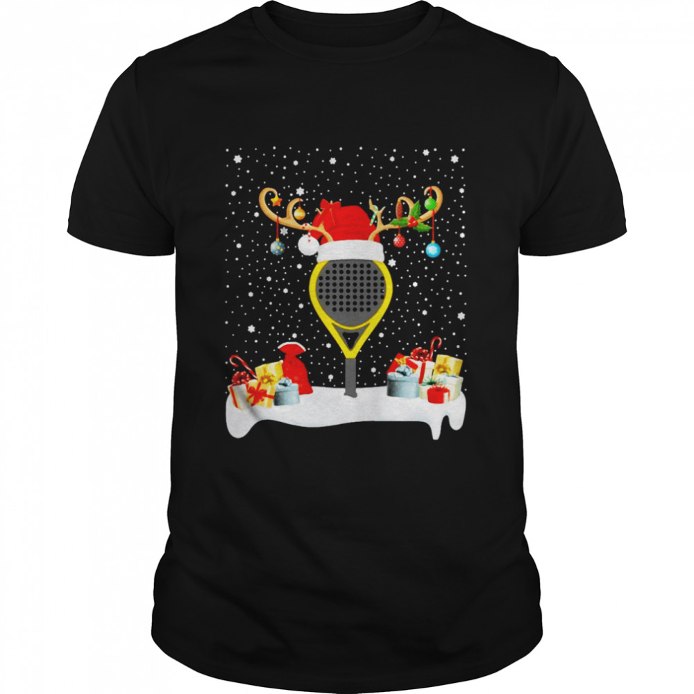 Xmas Lighting Reindeer Santa Hat Padel Christmas Sweater T-shirt