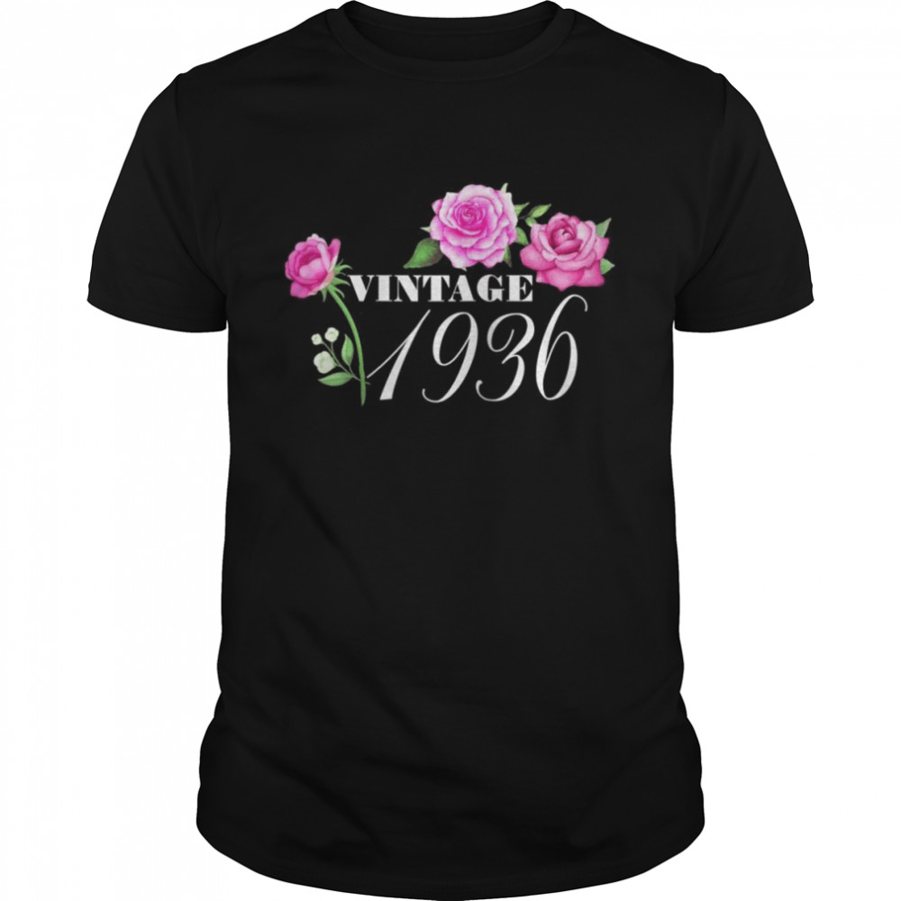 Vintage 1936 86 Years Old Flowers Birthday Shirt