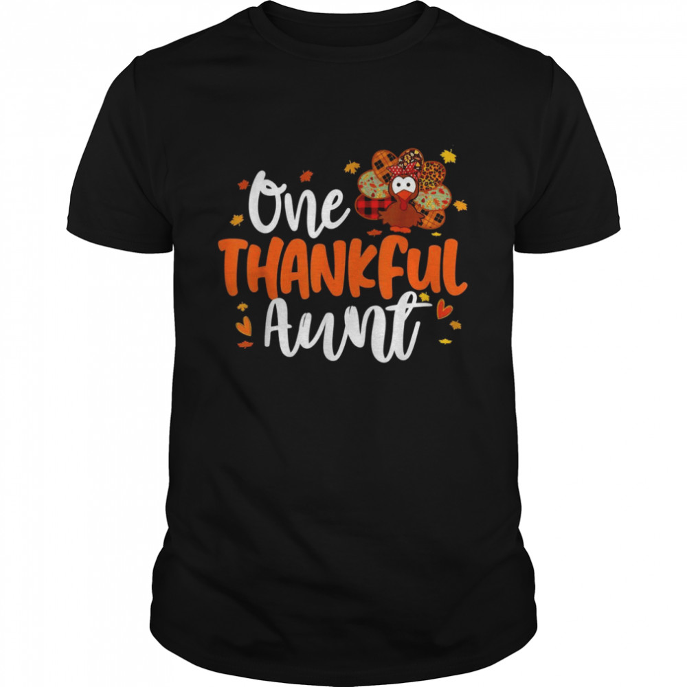 One Thankful Aunt Turkey Leopard Thanksgiving Family Shirt
