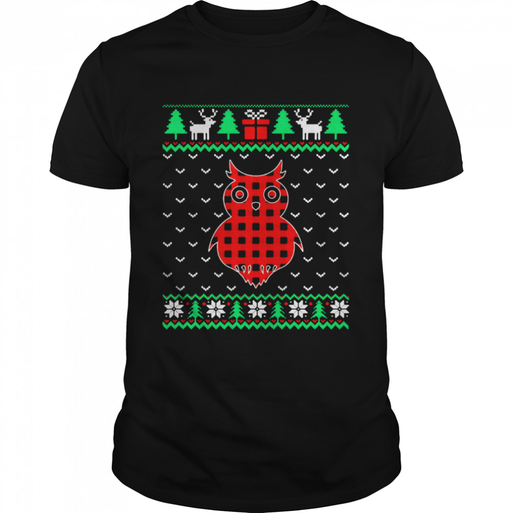 Owl Red Plaid Ugly Christmas Matching Pajamas T-shirt