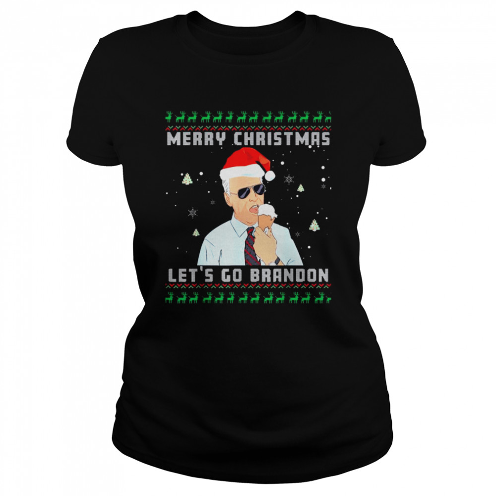 Santa Biden Eating Cream Merry Christmas Let’s Go Brandon Ugly Christmas shirt Classic Women's T-shirt