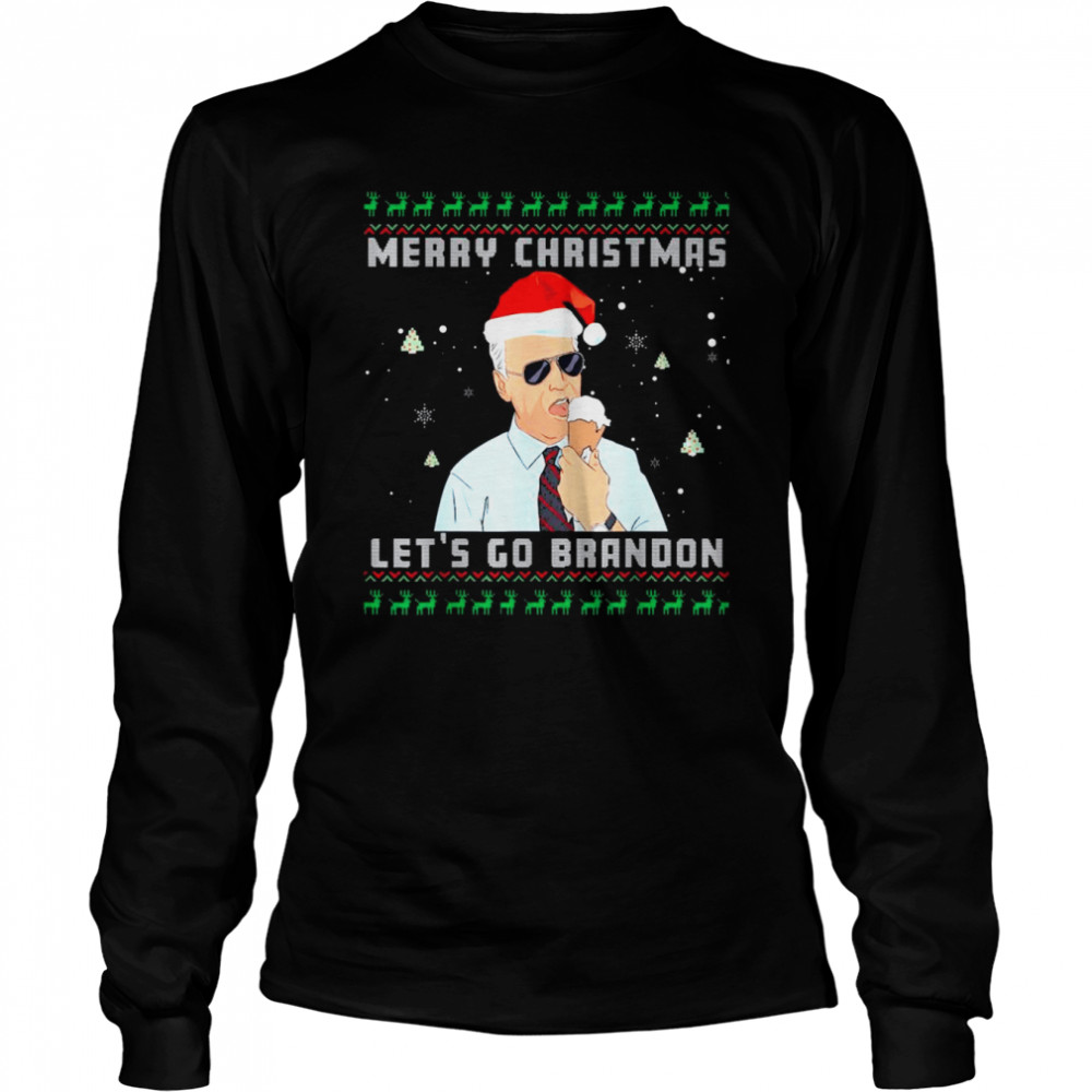 Santa Biden Eating Cream Merry Christmas Let’s Go Brandon Ugly Christmas shirt Long Sleeved T-shirt