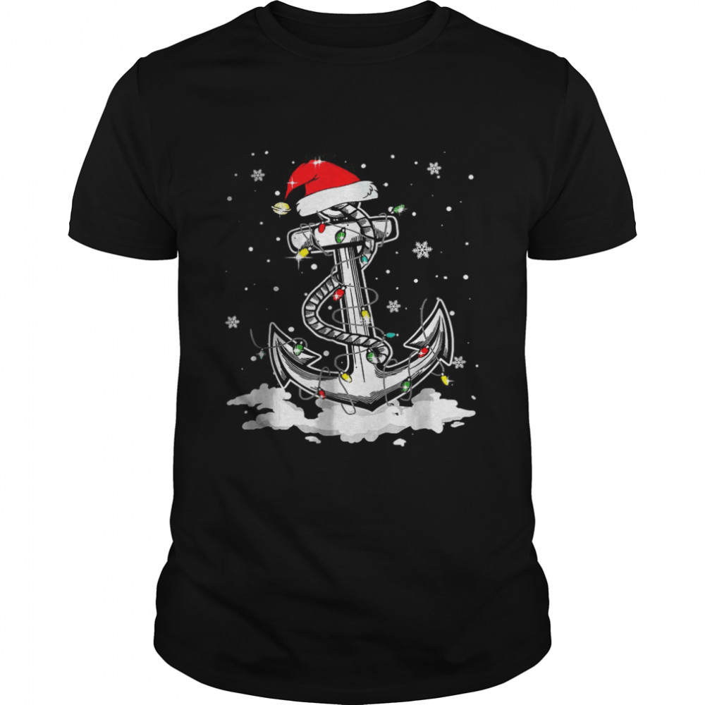 Anchor Boating Sailing Christmas Santa Hat Lights shirt