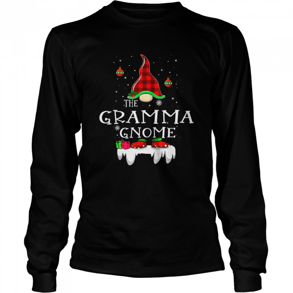 Gramma Gnome Buffalo Plaid Matching Family Christmas Pajama Long Sleeved T-shirt
