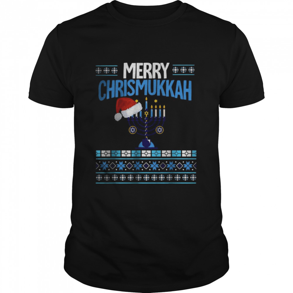 Merry Chrismukkah Menorah Santa Hat Ugly Hanukkah Christmas T-Shirt