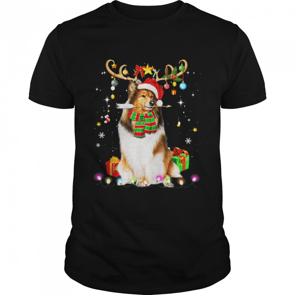 Shetland Sheepdog Reindder Christmas Tree Lights Xmas Pjama Shirt