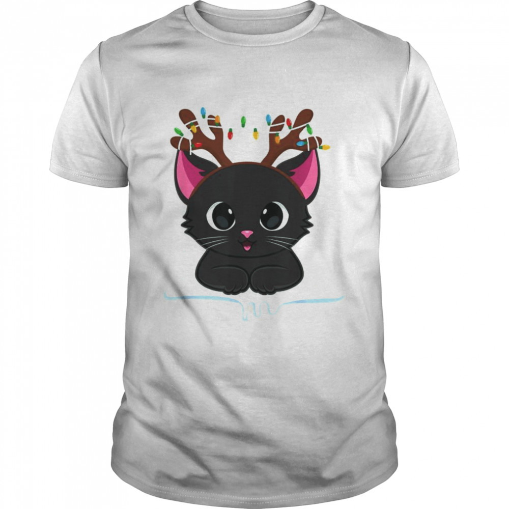 Christmas Black Cat Reindeer Antlers Catmas Shirt