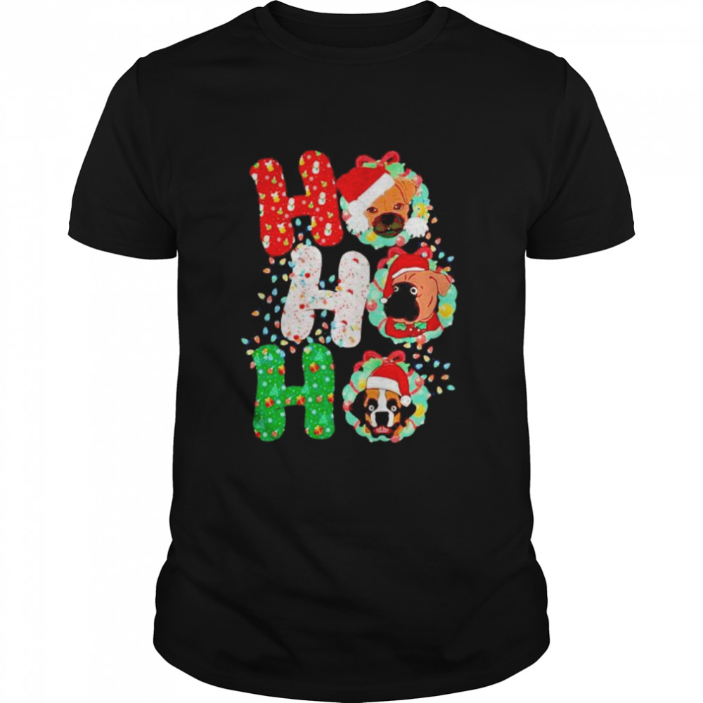 boxer dog Ho Ho Ho merry Christmas shirt