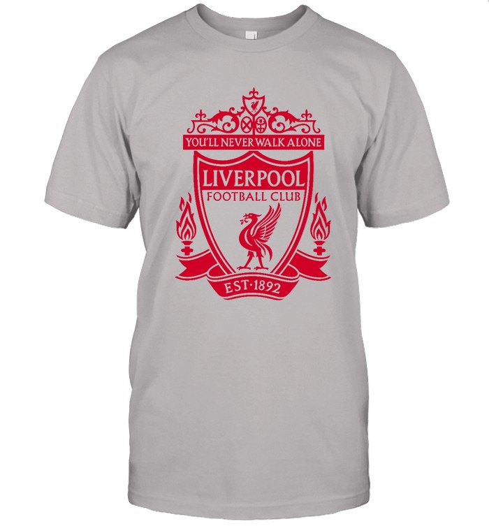 Liverpool Fc Lfc Mens Grey Marl Crest T Shirt